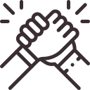 icône montrant deux mains s'accordant et se soutenant, symbolisant l'accompagnement individualisé, la collaboration et le soutien mutuel dans un esprit d'équipe